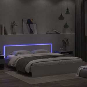 vidaXL Cadru de pat cu tăblie și LED, alb, 200x200 cm imagine