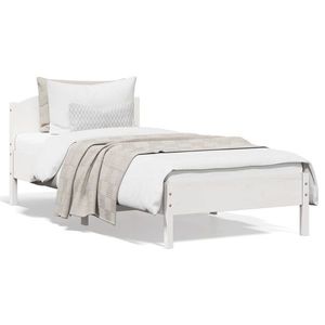 vidaXL Cadru de pat cu tăblie, alb, 90x200 cm, lemn masiv de pin imagine