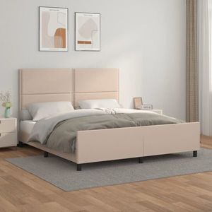 vidaXL Cadru de pat cu tăblie, cappuccino, 160x200 cm, piele ecologică imagine