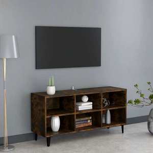 vidaXL Comodă TV, picioare din metal, stejar fumuriu, 103, 5x30x50 cm imagine