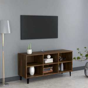 vidaXL Comodă TV, picioare din metal, stejar maro, 103, 5x30x50 cm imagine