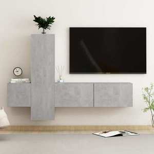 vidaXL Set de dulapuri TV, 3 piese, gri beton, lemn prelucrat imagine