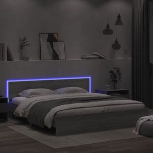 vidaXL Cadru de pat cu tăblie și LED, gri sonoma, 200x200 cm imagine