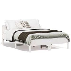 vidaXL Cadru de pat cu tăblie, alb, 135x190 cm, lemn masiv de pin imagine