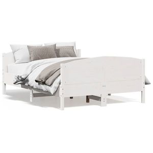 vidaXL Cadru de pat cu tăblie, alb, 150x200 cm lemn masiv pin imagine