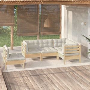 vidaXL Set mobilier grădină cu perne crem, 5 piese, lemn masiv de pin imagine