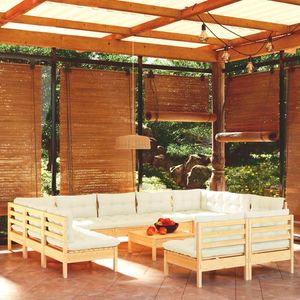 vidaXL Set mobilier grădină cu perne crem, 12 piese, lemn masiv de pin imagine
