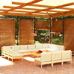 vidaXL Set de mobilier de grădină & perne 14 piese crem lemn masiv pin imagine