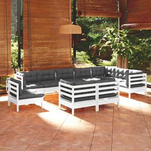 vidaXL Set mobilier grădină cu perne, 10 piese, alb, lemn masiv de pin imagine