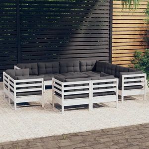 vidaXL Set mobilier de grădină cu perne, 11 piese, alb, lemn masiv pin imagine