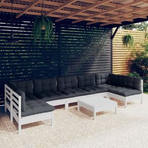 vidaXL Set mobilier de grădină cu perne, 8 piese, alb, lemn masiv pin imagine