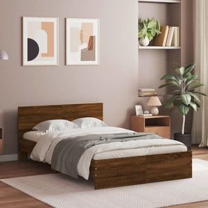 vidaXL Cadru de pat cu tăblie, stejar maro, 135x190 cm imagine