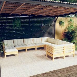 vidaXL Set mobilier grădină cu perne crem, 10 piese, lemn de pin imagine