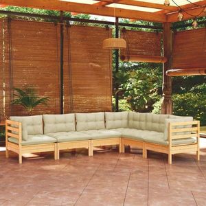 vidaXL Set mobilier grădină cu perne crem, 6 piese, lemn masiv de pin imagine