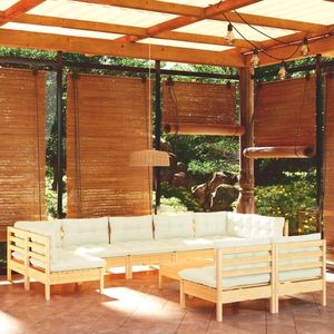 vidaXL Set mobilier grădină cu perne crem, 10 piese, lemn masiv de pin imagine