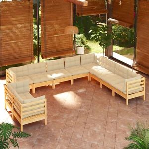 vidaXL Set mobilier grădină cu perne crem, 10 piese, lemn masiv de pin imagine