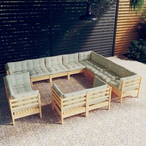 vidaXL Set mobilier grădină cu perne crem, 12 piese, lemn masiv de pin imagine