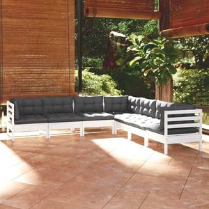 vidaXL Set mobilier de grădină cu perne, 7piese, alb, lemn masiv de pin imagine