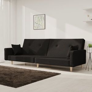 vidaXL Canapea extensibilă cu 2 locuri, 2 perne, negru, textil imagine