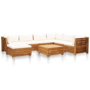vidaXL Set mobilier grădină cu perne, 8 piese, alb crem, lemn acacia imagine