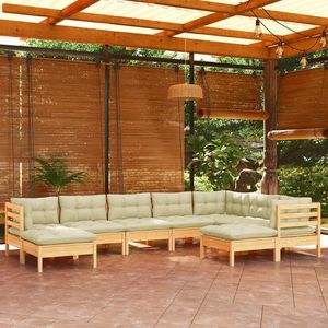 vidaXL Set mobilier grădină cu perne crem, 9 piese, lemn masiv de pin imagine