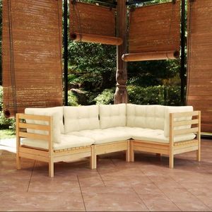 vidaXL Set mobilier grădină cu perne crem, 4 piese, lemn de pin imagine