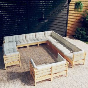 vidaXL Set mobilier grădină cu perne crem, 13 piese, lemn masiv de pin imagine