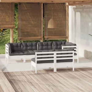 vidaXL Set mobilier grădină cu perne, 7 piese, alb, lemn masiv de pin imagine