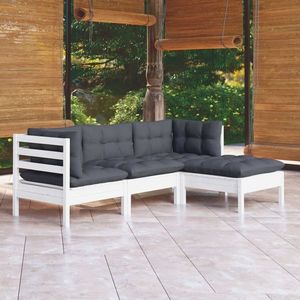 vidaXL Set mobilier grădină cu perne, 4 piese, alb, lemn de pin imagine