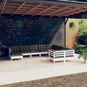 vidaXL Set mobilier grădină cu perne, 10 piese, alb, lemn de pin imagine
