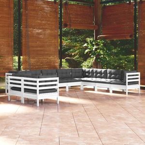 vidaXL Set mobilier grădină cu perne, 10 piese, alb, lemn masiv de pin imagine