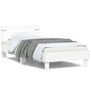 vidaXL Cadru de pat cu tăblie și lumini LED, alb, 100x200 cm imagine