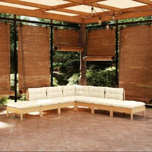 vidaXL Set mobilier grădină cu perne crem, 7 piese, lemn de pin imagine