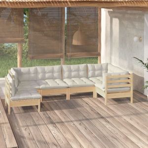 vidaXL Set mobilier grădină cu perne crem, 6 piese, lemn de pin imagine