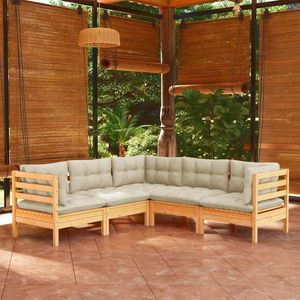 vidaXL Set mobilier grădină cu perne crem, 5 piese, lemn masiv pin imagine