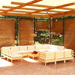 vidaXL Set mobilier grădină cu perne crem, 14 piese, lemn masiv de pin imagine