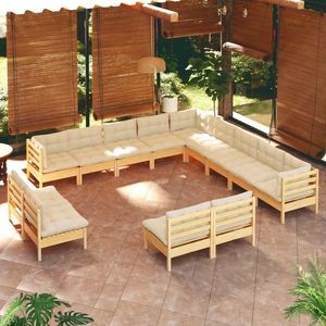 vidaXL Set mobilier grădină cu perne crem, 13 piese, lemn masiv de pin imagine