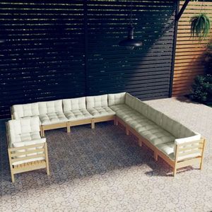 vidaXL Set mobilier grădină cu perne crem, 11 piese, lemn masiv de pin imagine