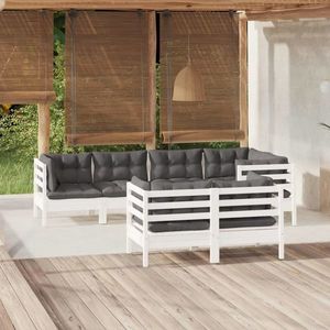 vidaXL Set mobilier de grădină cu perne, 7piese, alb, lemn masiv de pin imagine