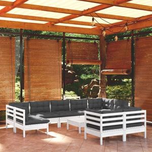 vidaXL Set mobilier de grădină cu perne, 10 piese, alb, lemn masiv imagine
