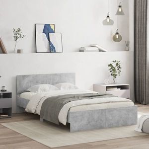 vidaXL Cadru de pat cu tăblie, gri beton, 135x190 cm imagine