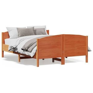 vidaXL Cadru de pat cu tăblie, maro ceruit, 160x200 cm, lemn masiv pin imagine