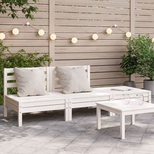 vidaXL Canapea de grădină cu 3 locuri, alb, lemn masiv de pin imagine