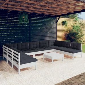 vidaXL Set mobilier grădină cu perne, 10 piese, alb, lemn masiv pin imagine