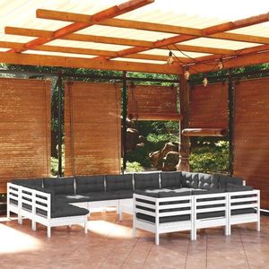 vidaXL Set mobilier de grădină cu perne, 14 piese, alb, lemn masiv pin imagine