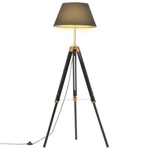 vidaXL Lampă de podea trepied, negru și auriu, 141 cm, lemn masiv tec imagine
