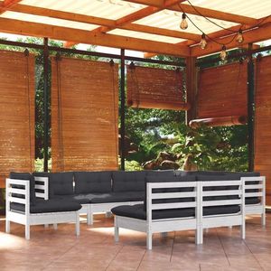 vidaXL Set mobilier de grădină cu perne, 9 piese, alb, lemn masiv pin imagine