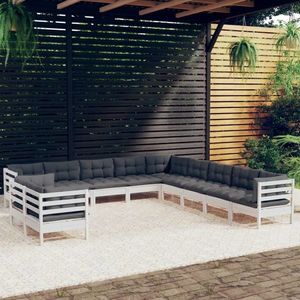 vidaXL Set mobilier grădină cu perne, 11 piese, alb, lemn masiv de pin imagine