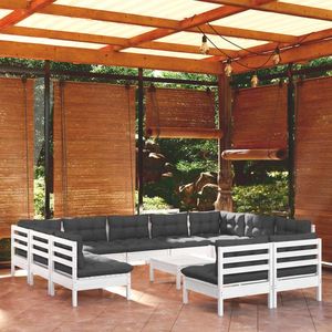 vidaXL Set mobilier grădină perne, 12 piese, alb, lemn masiv pin imagine