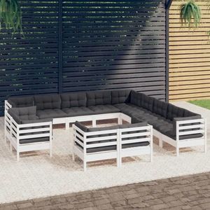 vidaXL Set mobilier de grădină cu perne, 13 piese alb, lemn masiv pin imagine